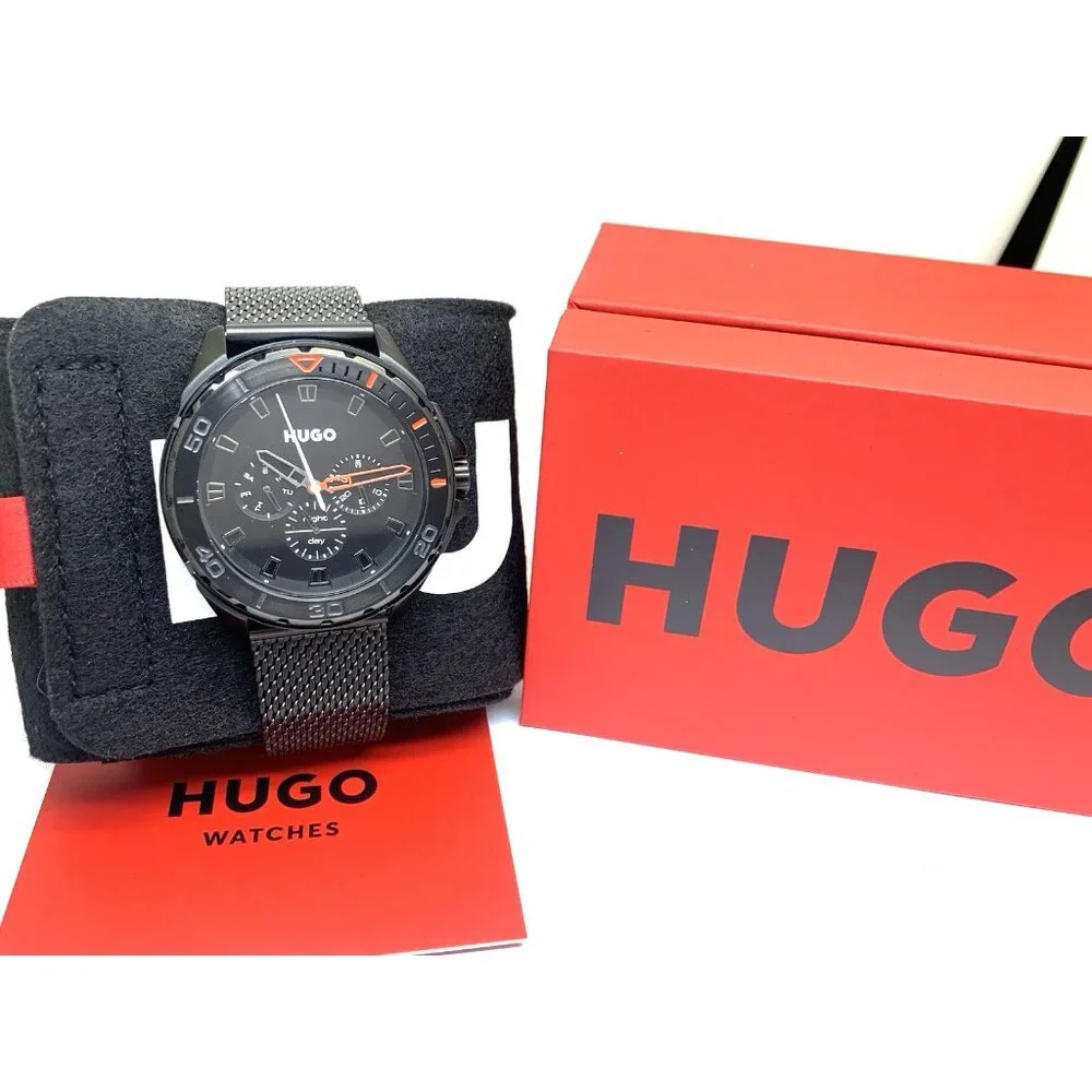 Hugo Boss Men's Watch 1530289 Quartz Black Dial Mesh Stainless Steel 44mm
